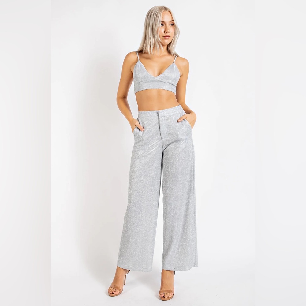 WOVEN GLITTER TROUSER W/ POCKETS NWT!